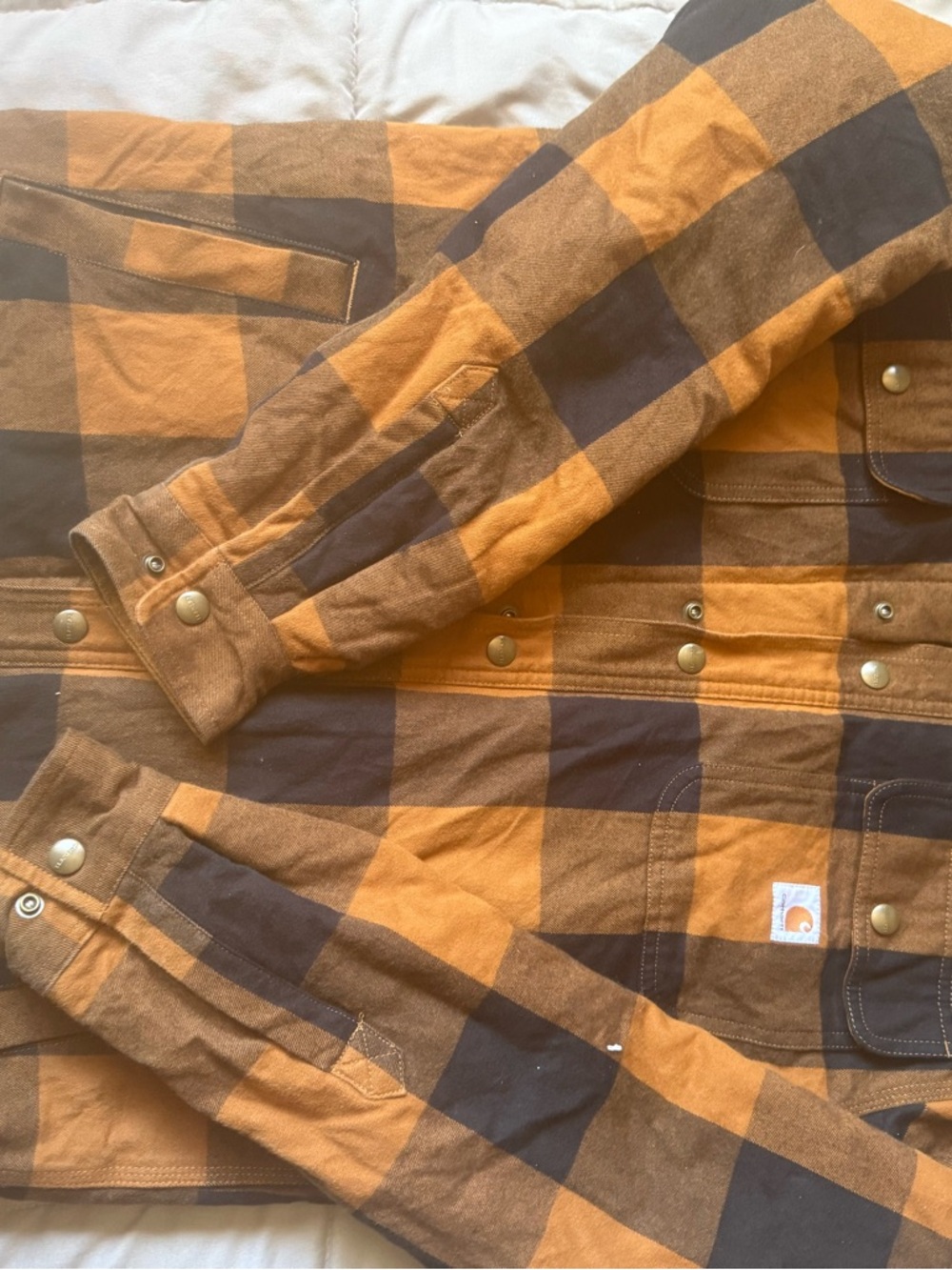 Carhartt Orange and Black Buffalo Plaid Bomber Jacket